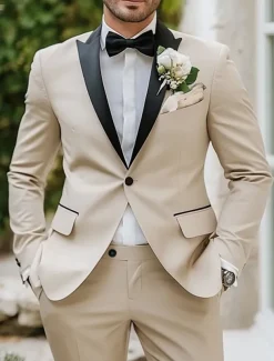 Men's Party Prom Suits Pink Sky Blue Fashion Solid Colored Standard Fit 2 Piece Single Breasted One-button