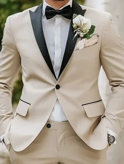 Men's Party Prom Suits Pink Sky Blue Fashion Solid Colored Standard Fit 2 Piece Single Breasted One-button