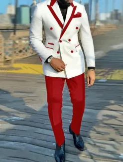 Men's Party Suits Peak Black Pink Solid Colored Tailored Fit 2 Piece Double Breasted Six-buttons