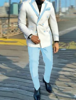 Men's Party Suits Peak Black Pink Solid Colored Tailored Fit 2 Piece Double Breasted Six-buttons