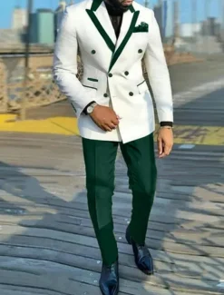 Men's Party Suits Peak Black Pink Solid Colored Tailored Fit 2 Piece Double Breasted Six-buttons