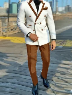 Men's Party Suits Peak Black Pink Solid Colored Tailored Fit 2 Piece Double Breasted Six-buttons