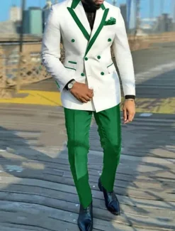 Men's Party Suits Peak Black Pink Solid Colored Tailored Fit 2 Piece Double Breasted Six-buttons