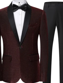 Men's Party Tuxedos Shawl Lapel Silver Black Punk Disco Solid Colored Standard Fit 2 Piece Single Breasted One-button