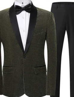 Men's Party Tuxedos Shawl Lapel Silver Black Punk Disco Solid Colored Standard Fit 2 Piece Single Breasted One-button