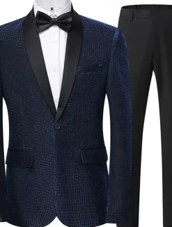 Men's Party Tuxedos Shawl Lapel Silver Black Punk Disco Solid Colored Standard Fit 2 Piece Single Breasted One-button