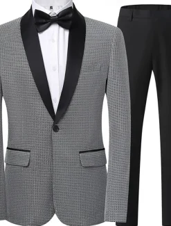 Men's Party Tuxedos Shawl Lapel Silver Black Punk Disco Solid Colored Standard Fit 2 Piece Single Breasted One-button