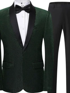 Men's Party Tuxedos Shawl Lapel Silver Black Punk Disco Solid Colored Standard Fit 2 Piece Single Breasted One-button