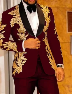 Men's Party Tuxedos Sparkle White Yellow Floral Print Standard Fit 2 Piece Single Breasted One-button