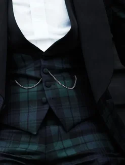 Men's Party Tuxedos Suits Business Green Plaid Slim Fit 3 Piece Single Breasted One-button