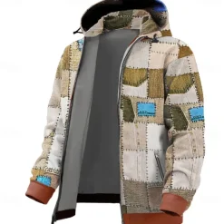 Men's Patchwork Hoodies Fashion Daily Long Sleeve Hooded Holiday Travel Streetwear Blue Brown Drawstring Zipper Pocket Fall Winter Designer