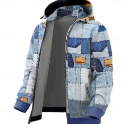 Men's Patchwork Hoodies Fashion Daily Long Sleeve Hooded Holiday Travel Streetwear Blue Brown Drawstring Zipper Pocket Fall Winter Designer