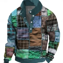 Men's Patchwork Sweatshirt Sweatshirt Long Sleeve Sweatshirt Crew Neck Fashion Daily Simple Print Vacation Holiday Going out Buttons Winter
