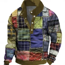 Men's Patchwork Sweatshirt Sweatshirt Long Sleeve Sweatshirt Crew Neck Fashion Daily Simple Print Vacation Holiday Going out Buttons Winter