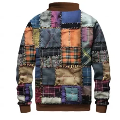 Men's Patchwork Sweatshirt Sweatshirt Long Sleeve Sweatshirt Crew Neck Fashion Daily Simple Print Vacation Holiday Going out Buttons Winter