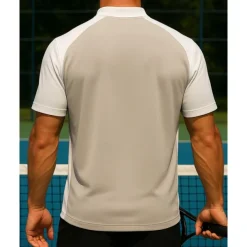 Men's Patchwork Tennis Top Short Sleeves Patchwork Quick Dry Breathable Tennis Golf Pickleball Zip Collar White Green Khaki Tennis Clothing
