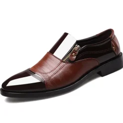 Men's Patent Faux Leather Business Dress Shoes with Zipper Detail and Glossy Finish