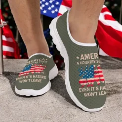 Men's Patriotic Breathable Slip-On Shoes - USA Flag Print Sneakers for Independence Day and Casual Wear