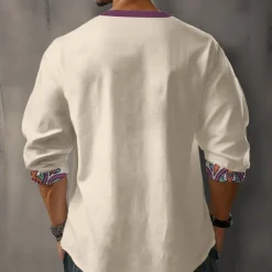 Men's Pattern Ethnic Shirt Button Up Shirt Long Sleeve Casual Tribal Daily Holiday Summer Spring Fall Stand Collar Print Beige