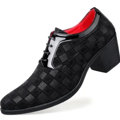 Men's Patterned Lace-Up Block Heel Dress Shoes – Blue and Black Geometric Design for Christmas Party, Formal, and Dance Events