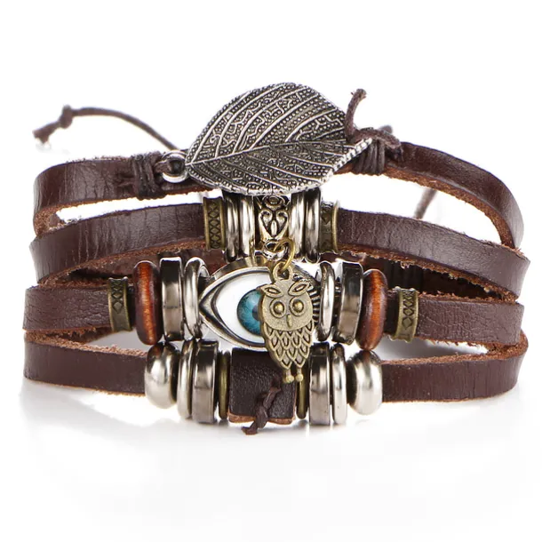 Men's 1PC Cuff Links Leather Bracelet Memory Wire Bracelets Gift Daily Classic Retro Punk Classic Black / Silver Red / Orange Light Brown