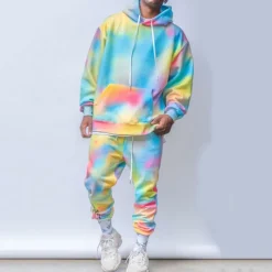 Men's 2pcs 3D Sweatshirt Sets Tracksuit Hoodies Long Sleeve Long pants Sports & Outdoor Light Blue