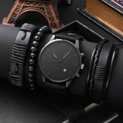 Men's 4pcs/Set Quartz Watch for Men Analog Quartz Retro Stylish Chronograph Alloy Nylon Sport Style Watches