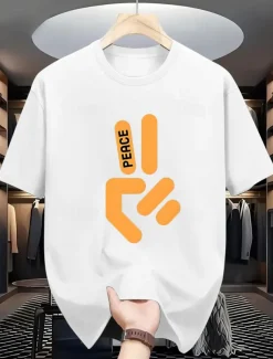 Men's Peace T Shirt 100% Cotton Short Sleeve Graphic Shirt Heather Gray Black White Comfortable Tee Street Fashion Designer Clothing