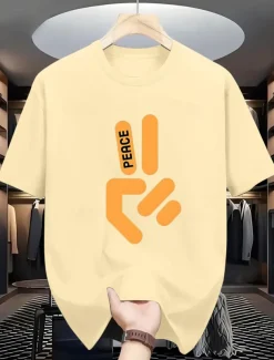 Men's Peace T Shirt 100% Cotton Short Sleeve Graphic Shirt Heather Gray Black White Comfortable Tee Street Fashion Designer Clothing