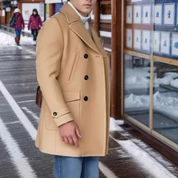 Men's Peacoat Trench Coat Daily Vacation Fall & Winter Polyester Thermal Warm Outerwear Clothing Apparel Fashion Classic Plain Pocket Lapel Double Breasted