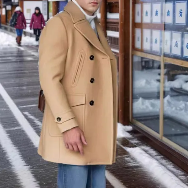 Men's Peacoat Trench Coat Daily Vacation Fall & Winter Polyester Thermal Warm Outerwear Clothing Apparel Fashion Classic Plain Pocket Lapel Double Breasted