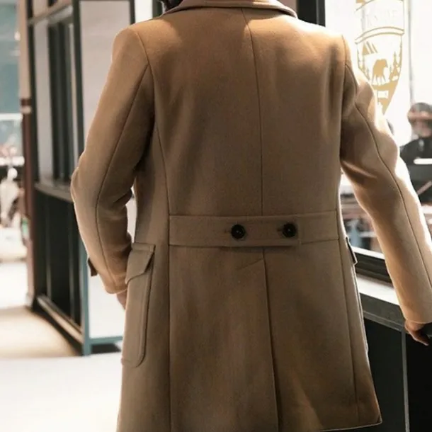 Men's Peacoat Trench Coat Daily Vacation Fall & Winter Polyester Thermal Warm Outerwear Clothing Apparel Fashion Classic Plain Pocket Lapel Double Breasted