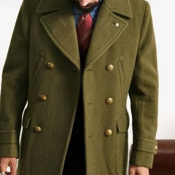 Men's Peacoat Trench Coat Daily Vacation Fall & Winter Polyester Thermal Warm Outerwear Clothing Apparel Fashion Classic Plain Pocket Lapel Double Breasted