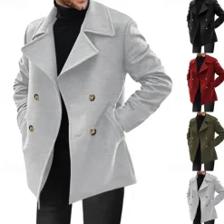 Men's Peacoat Trench Coat Daily Vacation Fall & Winter Polyester Thermal Warm Outerwear Clothing Apparel Fashion Classic Plain Pocket Lapel Double Breasted