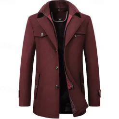 Men's Peacoat Trench Coat Daily Vacation Fall & Winter Polyester Thermal Warm Outerwear Clothing Apparel Fashion Classic Plain Pocket Lapel Zipper