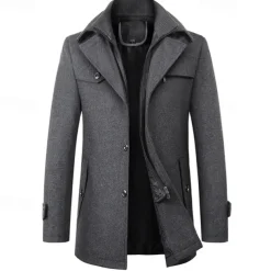 Men's Peacoat Trench Coat Daily Vacation Fall & Winter Polyester Thermal Warm Outerwear Clothing Apparel Fashion Classic Plain Pocket Lapel Zipper