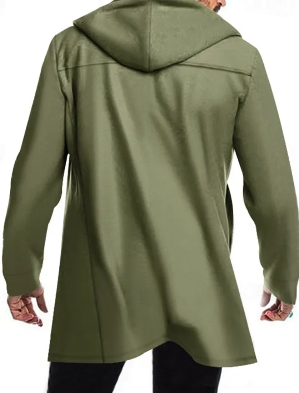 Men's Peacoat Trench Coat Daily Vacation Fall & Winter Polyester Soft Outerwear Clothing Apparel Fashion Classic Plain Pocket Hooded Double Breasted