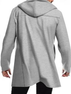 Men's Peacoat Trench Coat Daily Vacation Fall & Winter Polyester Soft Outerwear Clothing Apparel Fashion Classic Plain Pocket Hooded Double Breasted