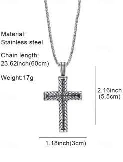 Men's Pendant Necklace Steel color and steel color flower blue chain Stainless Steel Cross