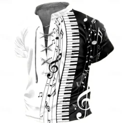 Men's Piano Musical Instrument T shirt Tee Short Sleeve T shirt 3D Print Lace Up Neck Shirt Casual Daily Black / White Spring & Summer Clothing Apparel S M L XL XXL 3XL