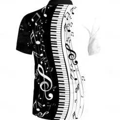 Men's Piano Musical Instrument T shirt Tee Short Sleeve T shirt 3D Print Lace Up Neck Shirt Casual Daily Black / White Spring & Summer Clothing Apparel S M L XL XXL 3XL