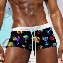 Men's Pineapple Coconut Tree Swim Trunks Swim Shorts Board Shorts Mid Waist Fashion Designer Surfing Holiday Beach Pocket Drawstring Elastic Waist Designer Clothing Apparel