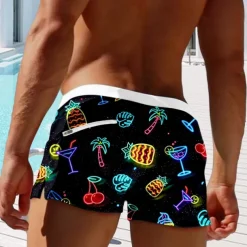 Men's Pineapple Coconut Tree Swim Trunks Swim Shorts Board Shorts Mid Waist Fashion Designer Surfing Holiday Beach Pocket Drawstring Elastic Waist Designer Clothing Apparel