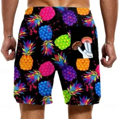 Men's Pineapple Funny Donuts Lined Shorts 2 in 1 Board Shorts Swim Shorts Mid Waist Hawaiian Vacation Holiday Beach Wear Side Pockets With Compression Liner Elastic Drawstring Waist Designer Clothing