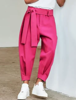 Men's Pink Pants Cropped Pants Harem Pants Casual Pants Pocket Elastic Waist Plain Comfort Breathable Ankle-Length Casual Daily Holiday Stylish Classic Style Black Pink