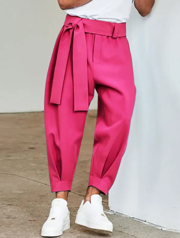 Men's Pink Pants Cropped Pants Harem Pants Casual Pants Pocket Elastic Waist Plain Comfort Breathable Ankle-Length Casual Daily Holiday Stylish Classic Style Black Pink