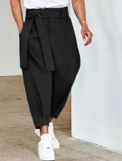 Men's Pink Pants Cropped Pants Harem Pants Casual Pants Pocket Elastic Waist Plain Comfort Breathable Ankle-Length Casual Daily Holiday Stylish Classic Style Black Pink