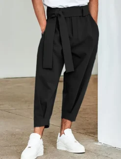 Men's Pink Pants Cropped Pants Harem Pants Casual Pants Pocket Elastic Waist Plain Comfort Breathable Ankle-Length Casual Daily Holiday Stylish Classic Style Black Pink