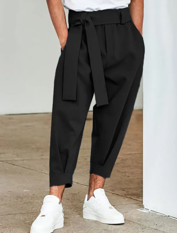 Men's Pink Pants Cropped Pants Harem Pants Casual Pants Pocket Elastic Waist Plain Comfort Breathable Ankle-Length Casual Daily Holiday Stylish Classic Style Black Pink