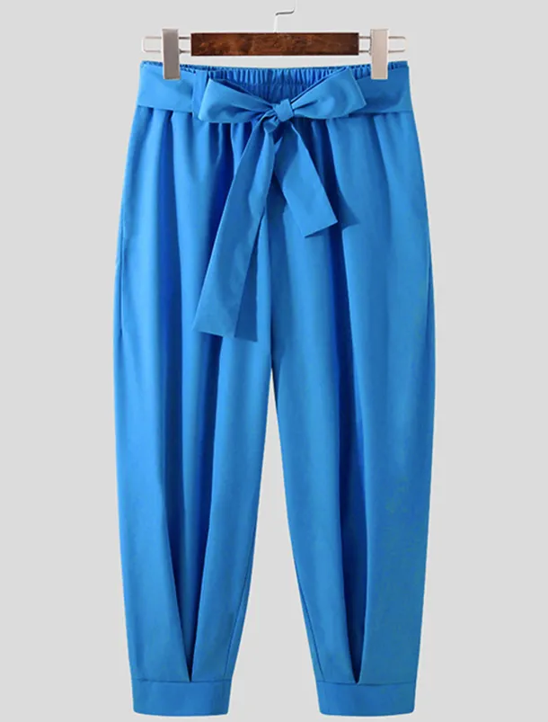 Men's Pink Pants Cropped Pants Harem Pants Casual Pants Pocket Elastic Waist Plain Comfort Breathable Ankle-Length Casual Daily Holiday Stylish Classic Style Black Pink